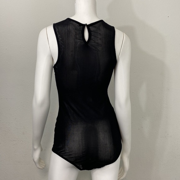 Sheer Black Embroidered rose body suit Sz M - Picture 4 of 6